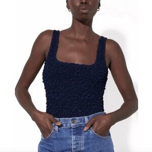 Mara Hoffman Isa Popcorn Bodysuit Navy Womens Size 3X